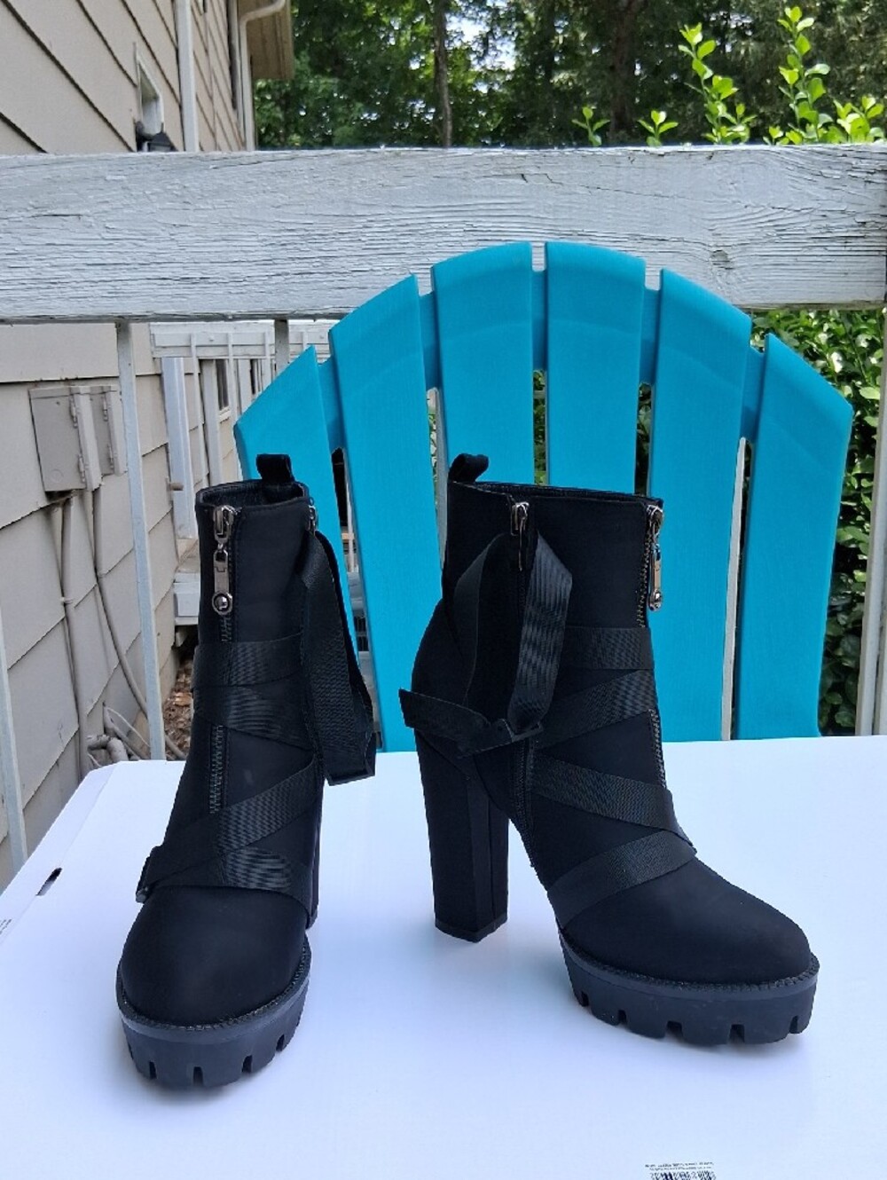 Black Women's Strappy Lug-Heel Ankle Boots - Fashion - Picture 2 of 5